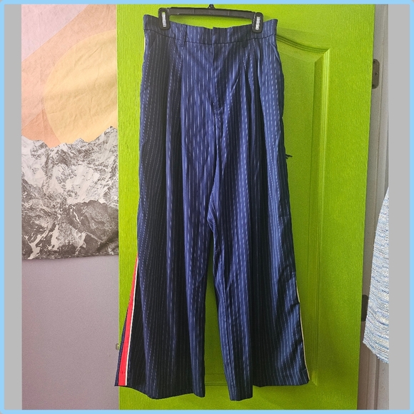 Anthropologie Avery Pleated Wide-Leg Trousers by Maeve: Pinstripe Track Edition - Picture 4 of 6